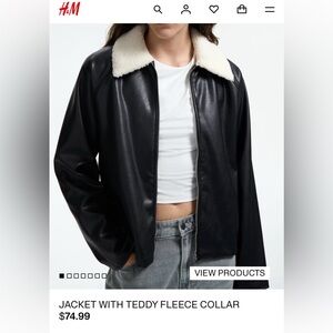 H&M Black Leather Jacket with Cream Collar